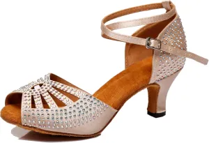 Comfortable Dancing Heels for Women Satin Party Wedding Sandals with Rhinestone