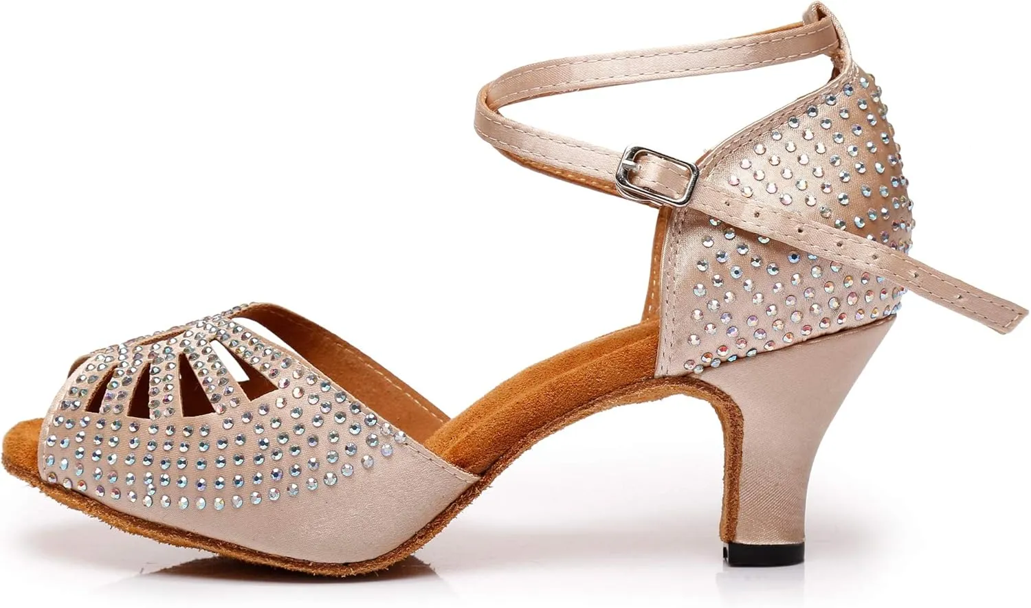 Comfortable Dancing Heels for Women Satin Party Wedding Sandals with Rhinestone