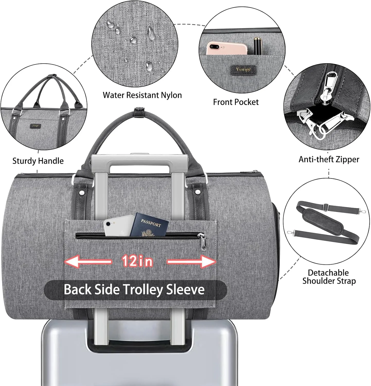 Convertible Garment Duffle Bags for Travel - Carry on Garment Bag for Men Women Large Travel Duffel Bag with Crossbody Bag 4pcs Set, 2 in 1 Hanging Suit Dress Clothes Travel Bag
