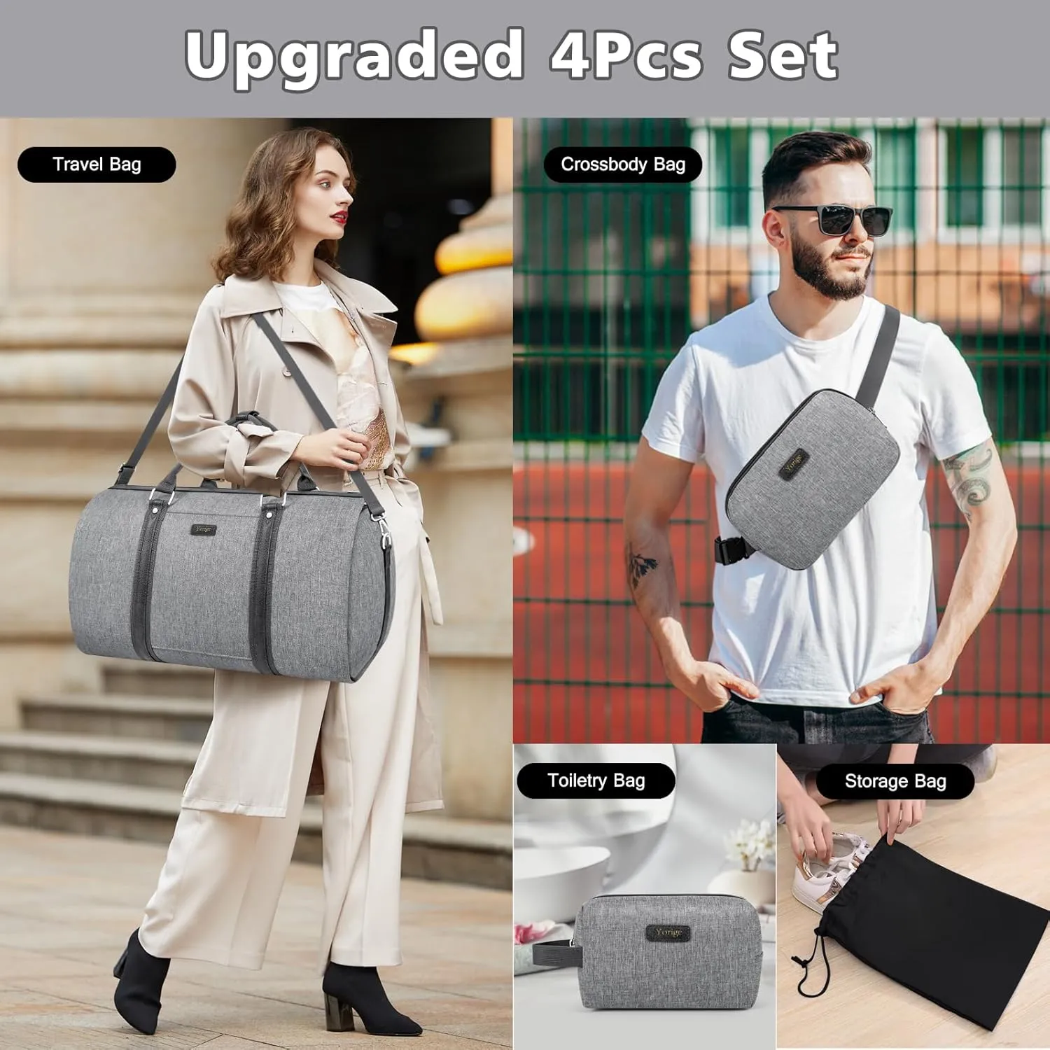 Convertible Garment Duffle Bags for Travel - Carry on Garment Bag for Men Women Large Travel Duffel Bag with Crossbody Bag 4pcs Set, 2 in 1 Hanging Suit Dress Clothes Travel Bag