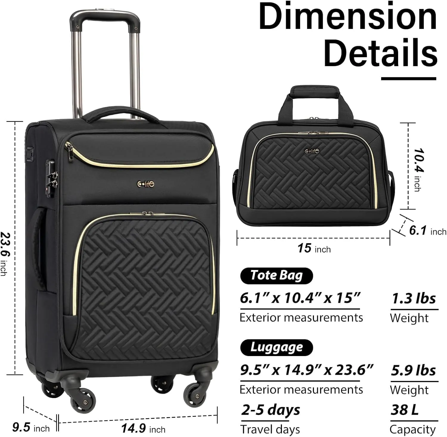 Coolife Luggage Carry On Luggage Suitcase Softside Wheeled Luggage Lightweight Rolling Travel Bag (Blue, Carry-On 20-Inch)