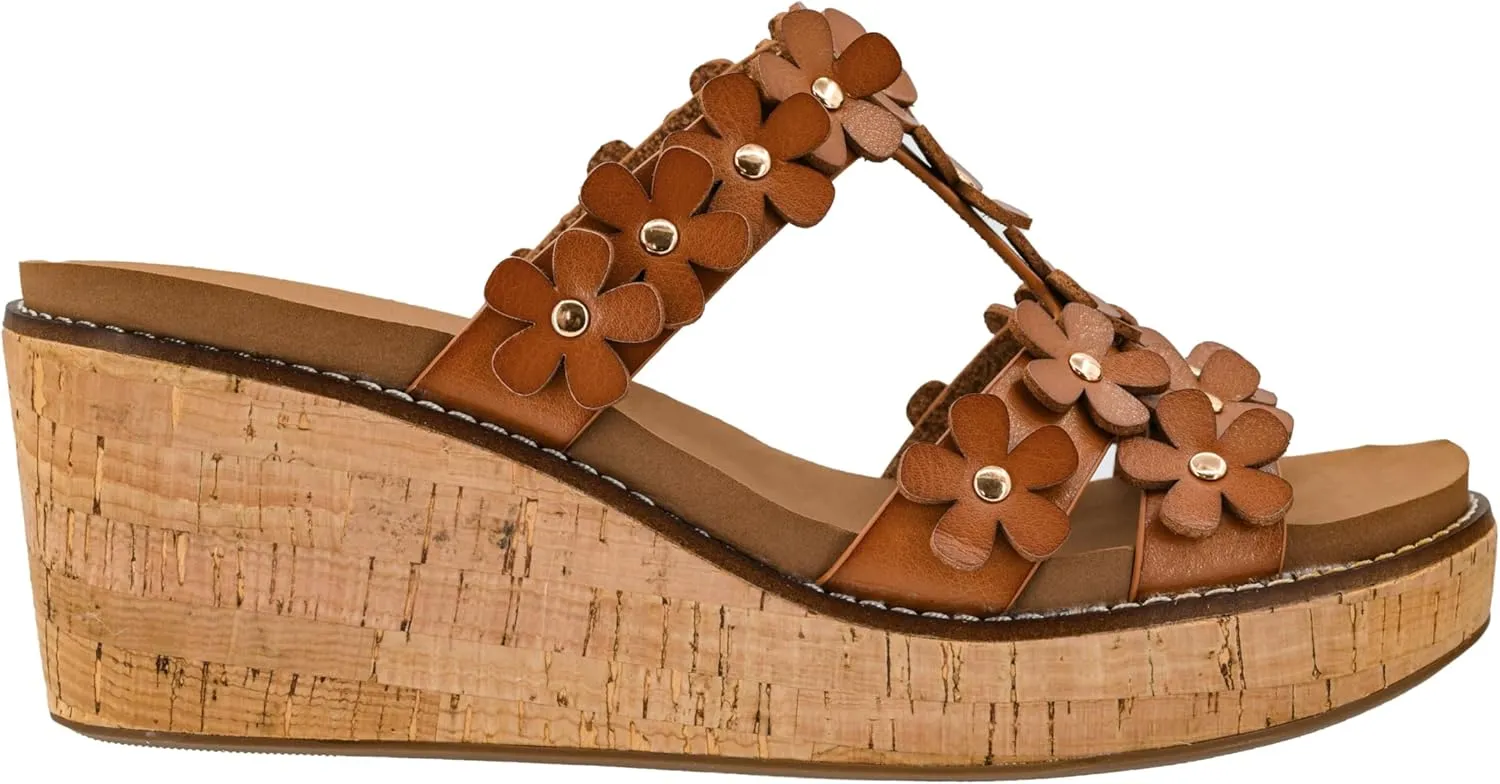 Corkys Footwear Mic Drop 2.5-inch Strappy Wedge Sandals - Floral Strap Details & Comfortable EVA Insoles