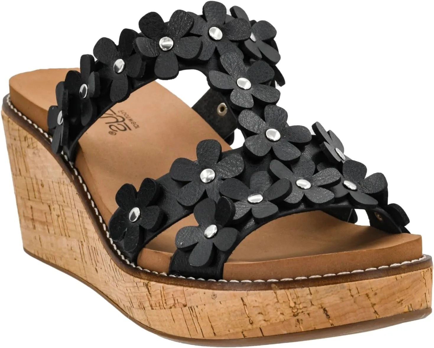 Corkys Footwear Mic Drop 2.5-inch Strappy Wedge Sandals - Floral Strap Details & Comfortable EVA Insoles
