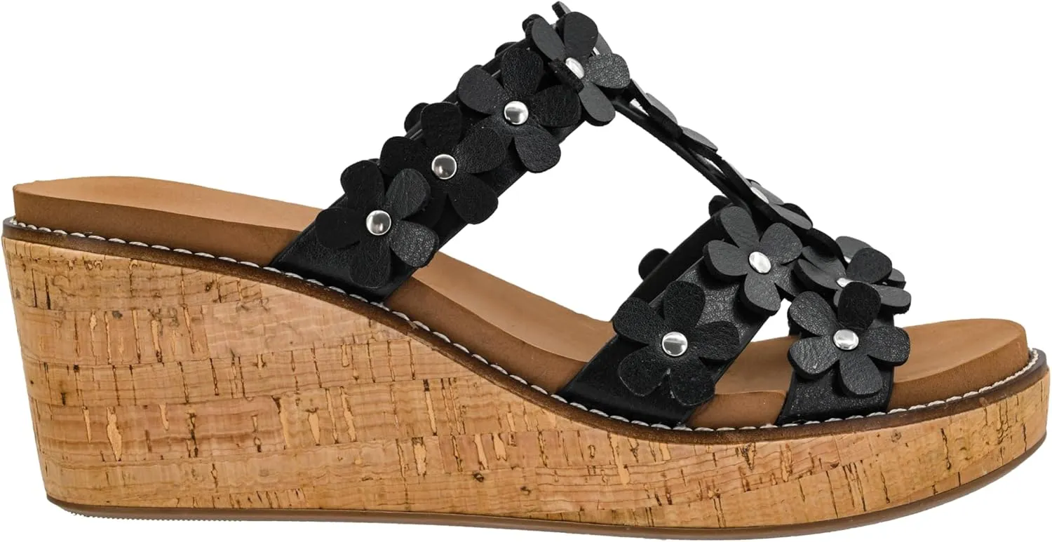 Corkys Footwear Mic Drop 2.5-inch Strappy Wedge Sandals - Floral Strap Details & Comfortable EVA Insoles