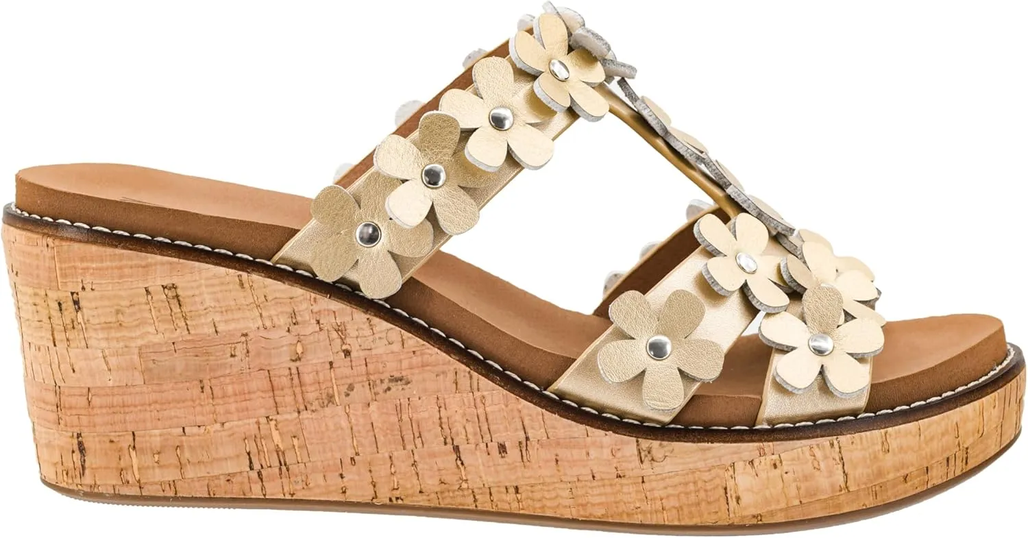 Corkys Footwear Mic Drop 2.5-inch Strappy Wedge Sandals - Floral Strap Details & Comfortable EVA Insoles