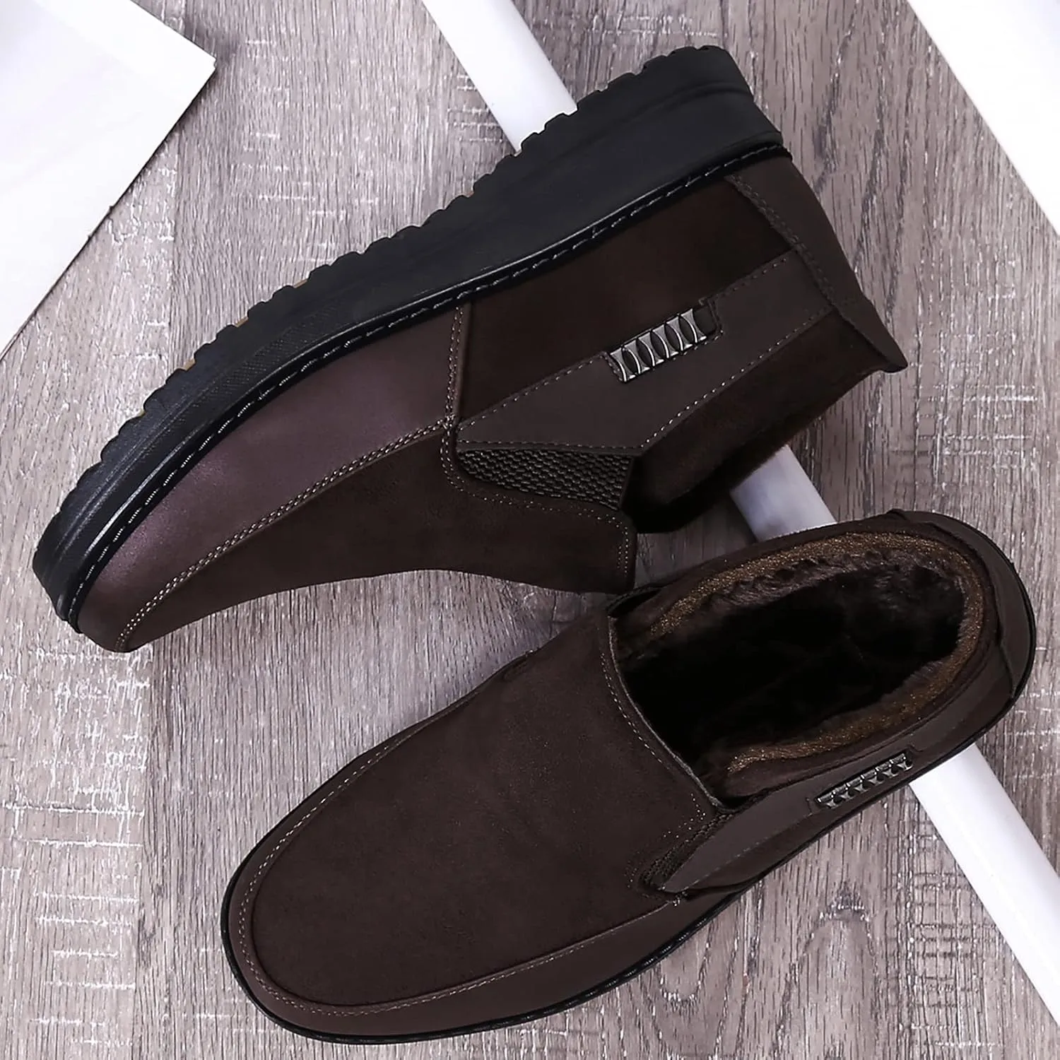 COSIDRAM Men Shoes Winter Snow Boots Cotton-padded Slip on Casual Warm Walking Sneakers House Shoes