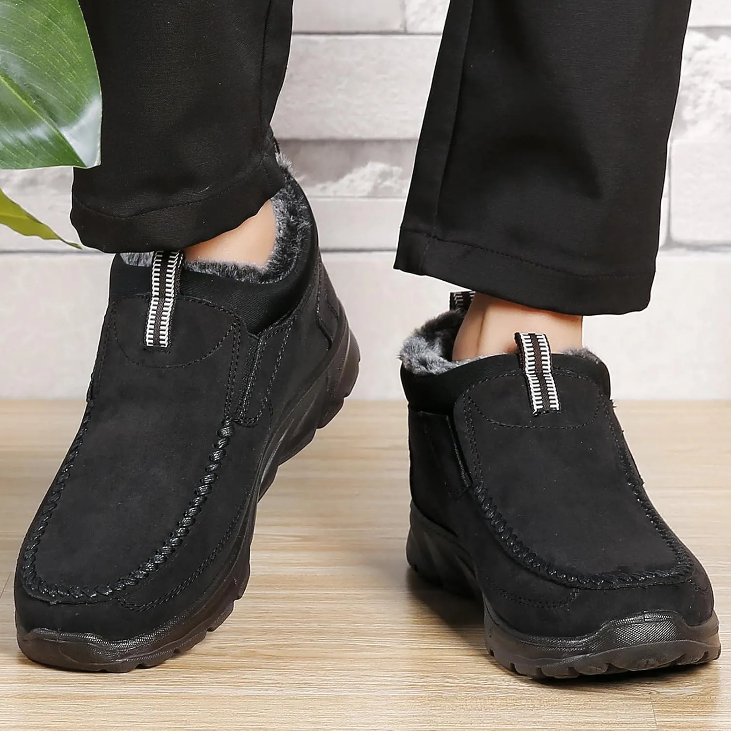 COSIDRAM Men Shoes Winter Snow Boots Cotton-padded Slip on Casual Warm Walking Sneakers House Shoes