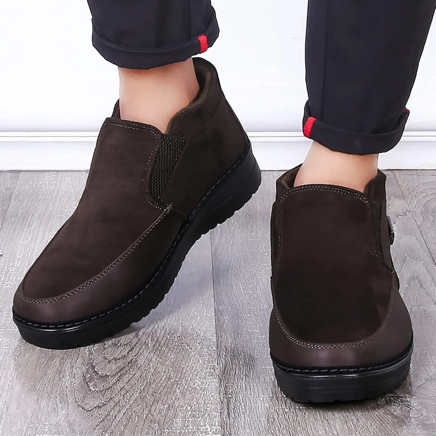 COSIDRAM Men Shoes Winter Snow Boots Cotton-padded Slip on Casual Warm Walking Sneakers House Shoes