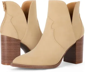 Coutgo Womens Cutout Ankle Boots Pointed Toe Chunky Heel Booties Back Zipper Slip on Western Boot Shoes