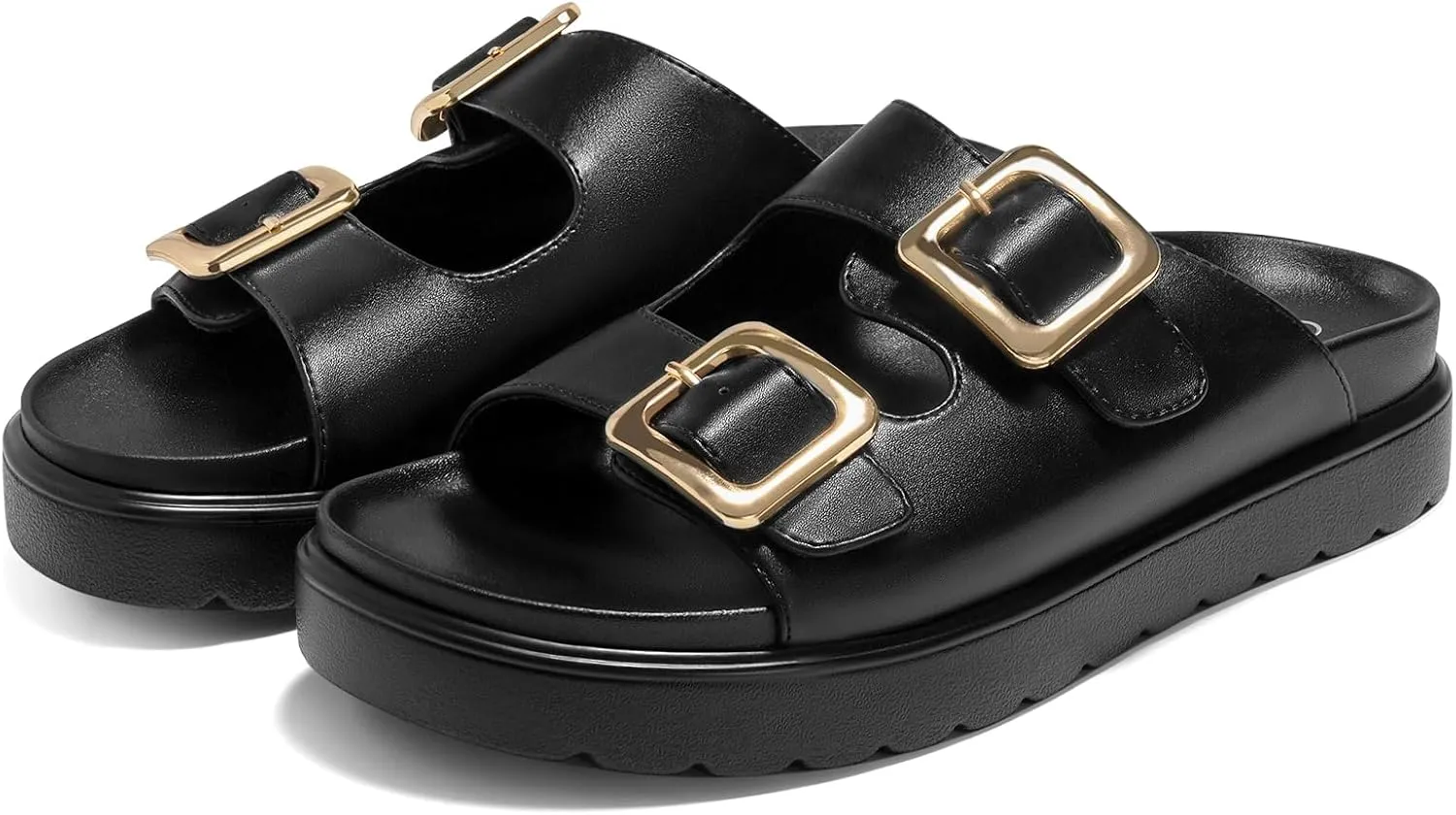 Coutgo Womens Platform Sandals Comfortable Arch Support Slip on Flat Slides Buckle Summer Beach Sandal Shoes