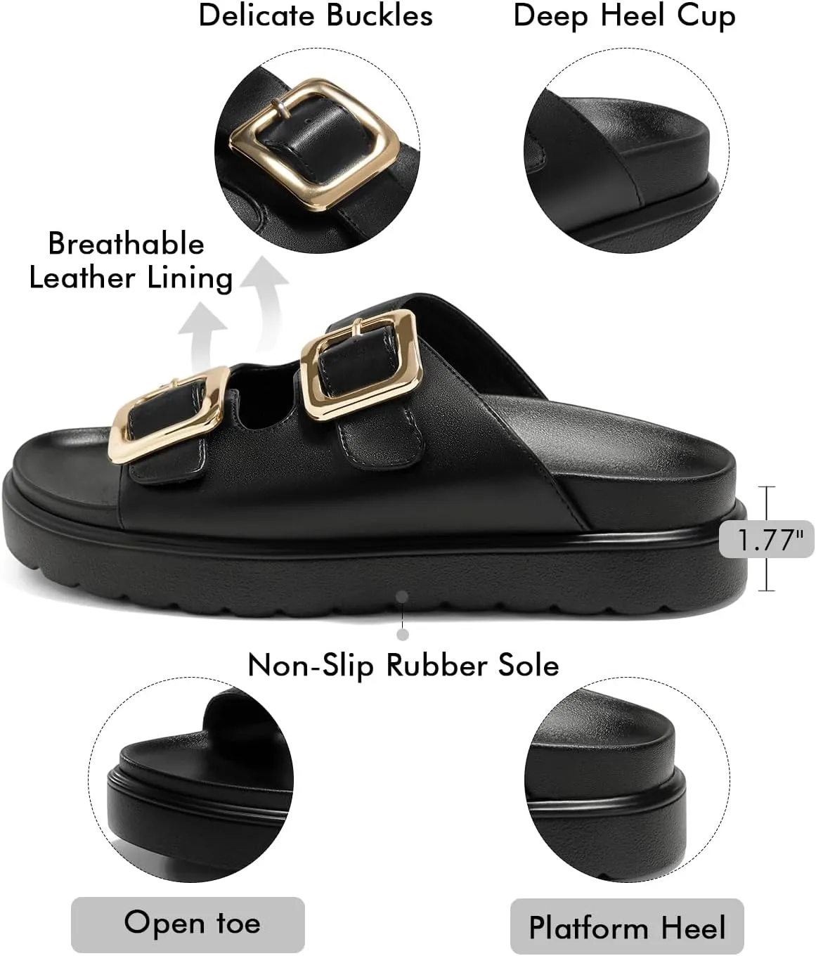 Coutgo Womens Platform Sandals Comfortable Arch Support Slip on Flat Slides Buckle Summer Beach Sandal Shoes
