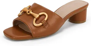 Coutgo Women's Slide Sandals Square Open Toe Slip on Comfortable Mules Block Low Heel Metal Chain Dressy Shoes