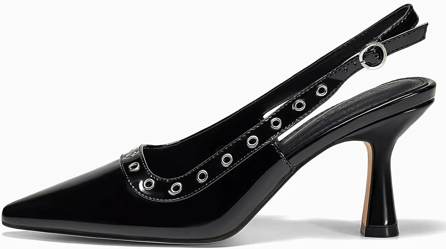 Coutgo Womens Slingback Kitten Heels Studded Closed Pointed Toe Slip On Leather Pumps Work Dress Shoes