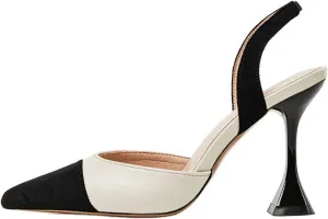 Coutgo Women's Slingback Pumps Pointed Toe Slip On Stiletto Heels Patchwork Dress Party Shoes