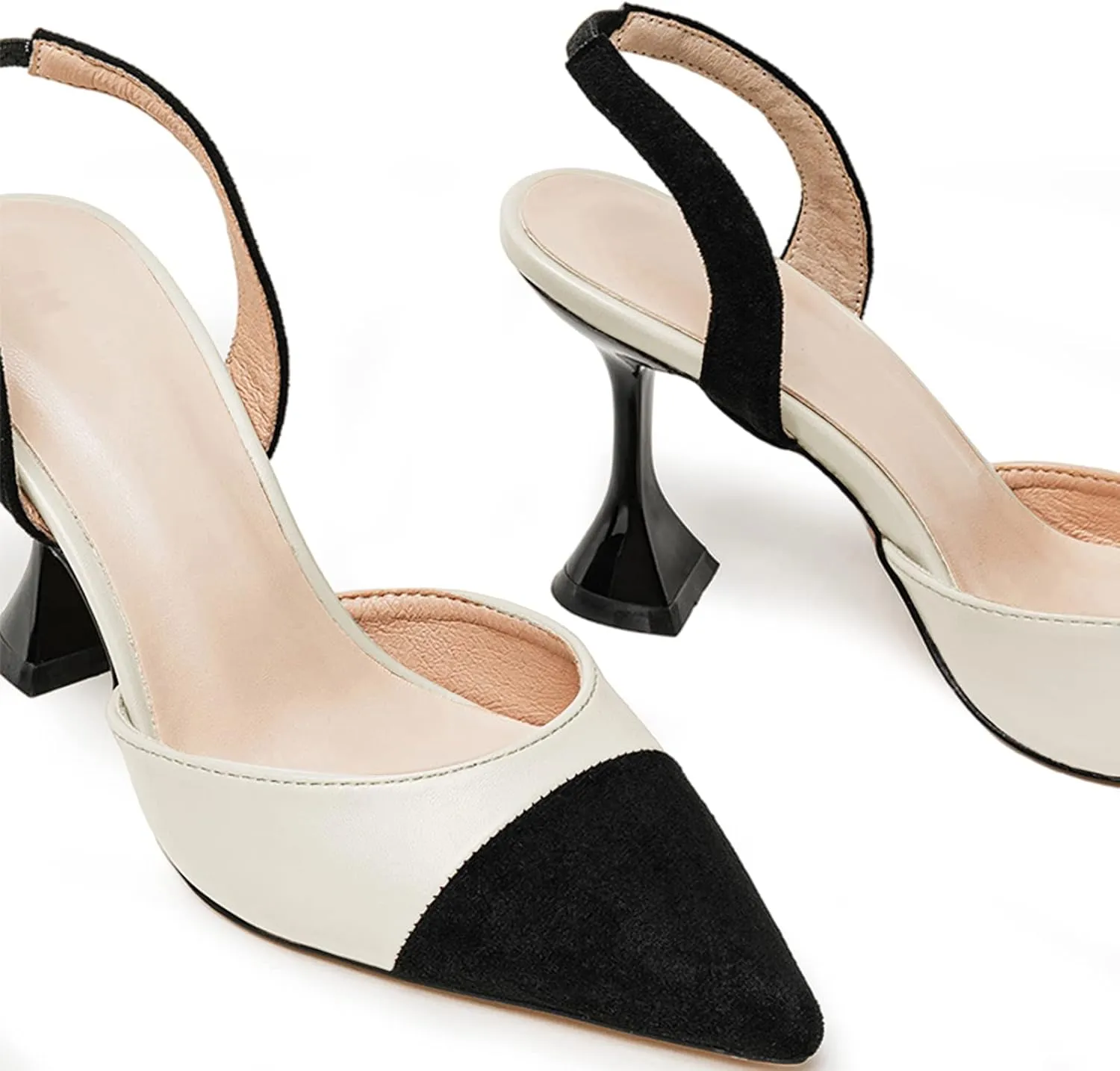 Coutgo Women's Slingback Pumps Pointed Toe Slip On Stiletto Heels Patchwork Dress Party Shoes