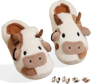 Cow Slippers for Women Men Indoor Cute Cotton Plush Home Couple Slippers Comfy Slides Outdoor Warm Winter Bedroom House Slippers Shoes Cozy Slip On Non-Slip Fuzzy Slippers