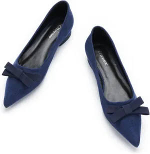 C.Paravano Women's Suede Bow Knot Ballet Flats Pointed Toe Slip-On Comfort Shoes for Casual & Formal Wear