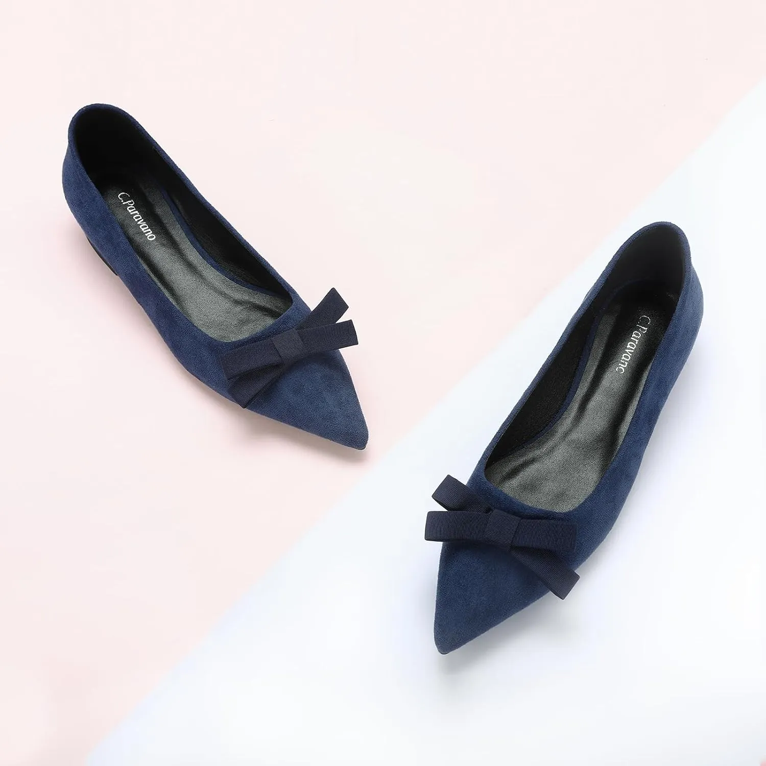 C.Paravano Women's Suede Bow Knot Ballet Flats Pointed Toe Slip-On Comfort Shoes for Casual & Formal Wear