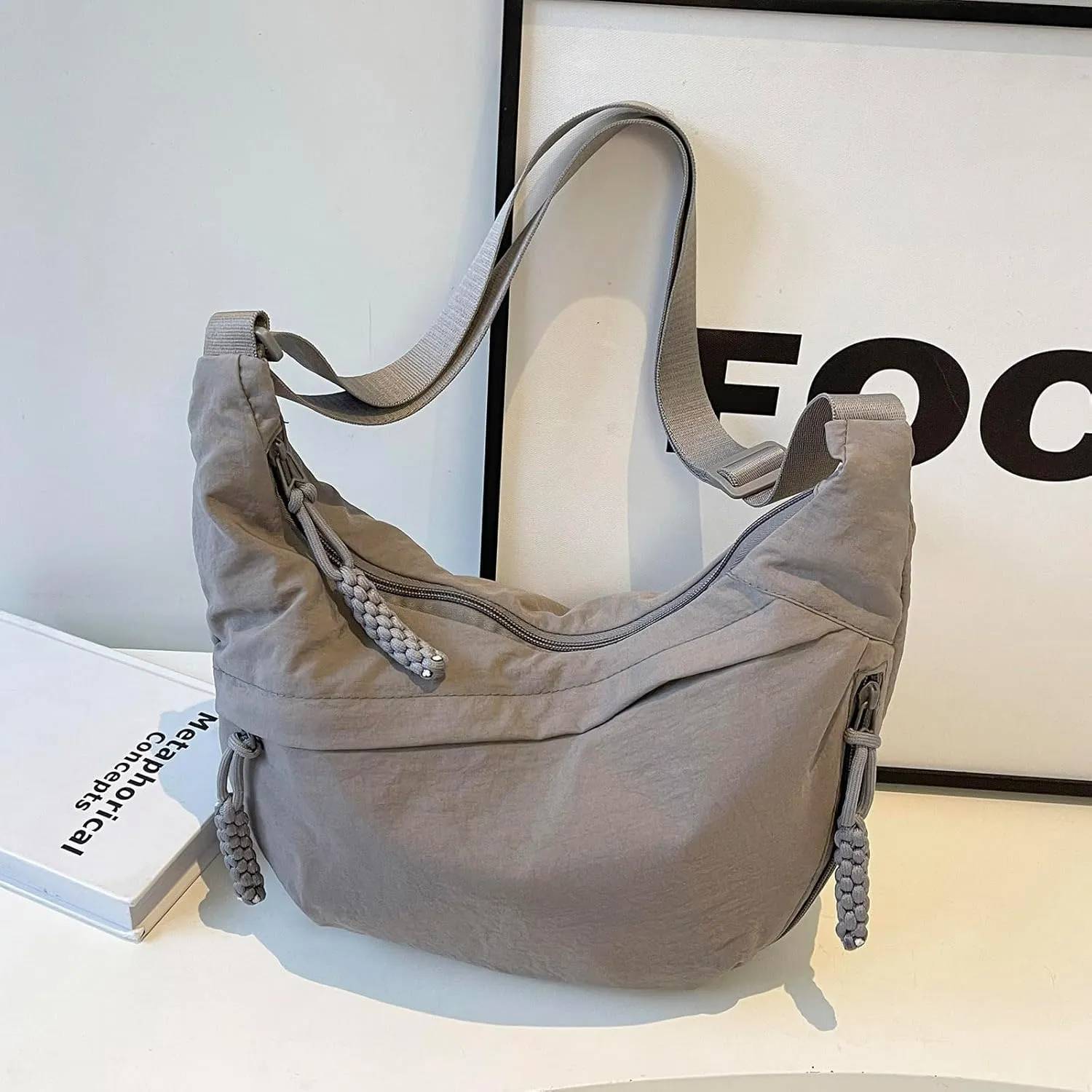 Crescent Crossbody Bags for Women Nylon Slouchy Sling Hobo Bag,Spacious Dumpling Shoulder Handbag Cross Body Purses
