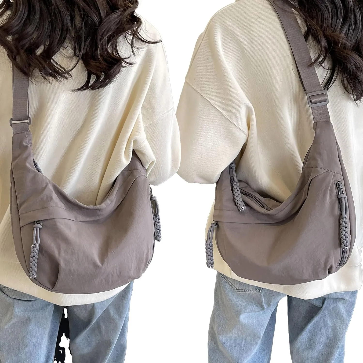 Crescent Crossbody Bags for Women Nylon Slouchy Sling Hobo Bag,Spacious Dumpling Shoulder Handbag Cross Body Purses