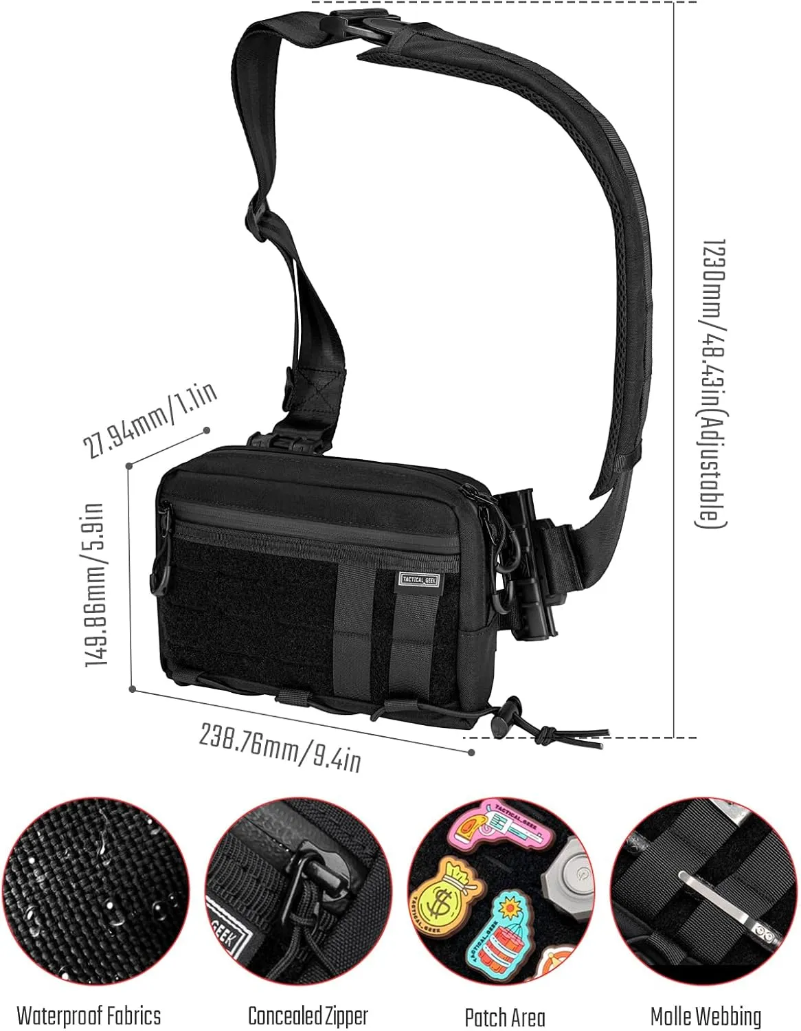 Crossbody Shoulder Bag, Nylon Multipurpose Daypack, Chest Backpack Casual Shoulder for Daily Carry (Black-L3S-CR-Small)