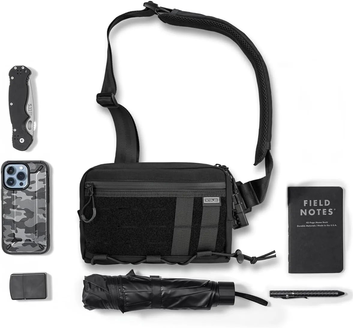 Crossbody Shoulder Bag, Nylon Multipurpose Daypack, Chest Backpack Casual Shoulder for Daily Carry (Black-L3S-CR-Small)
