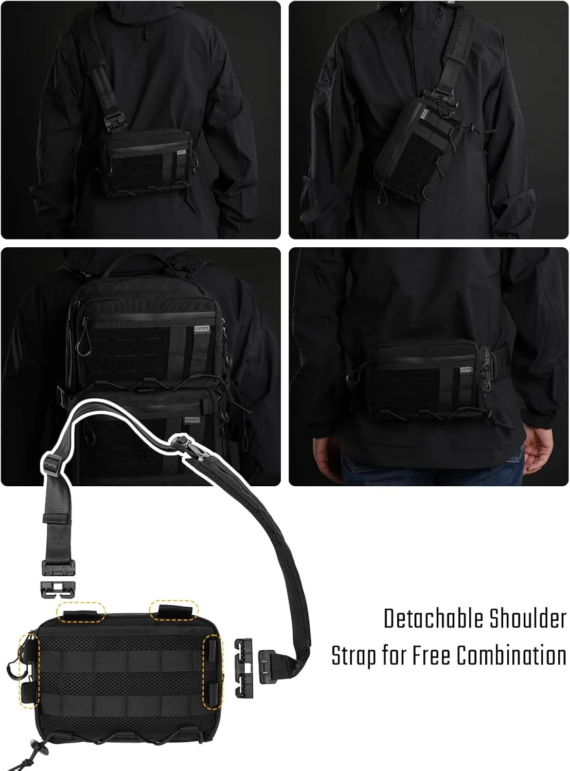 Crossbody Shoulder Bag, Nylon Multipurpose Daypack, Chest Backpack Casual Shoulder for Daily Carry (Black-L3S-CR-Small)