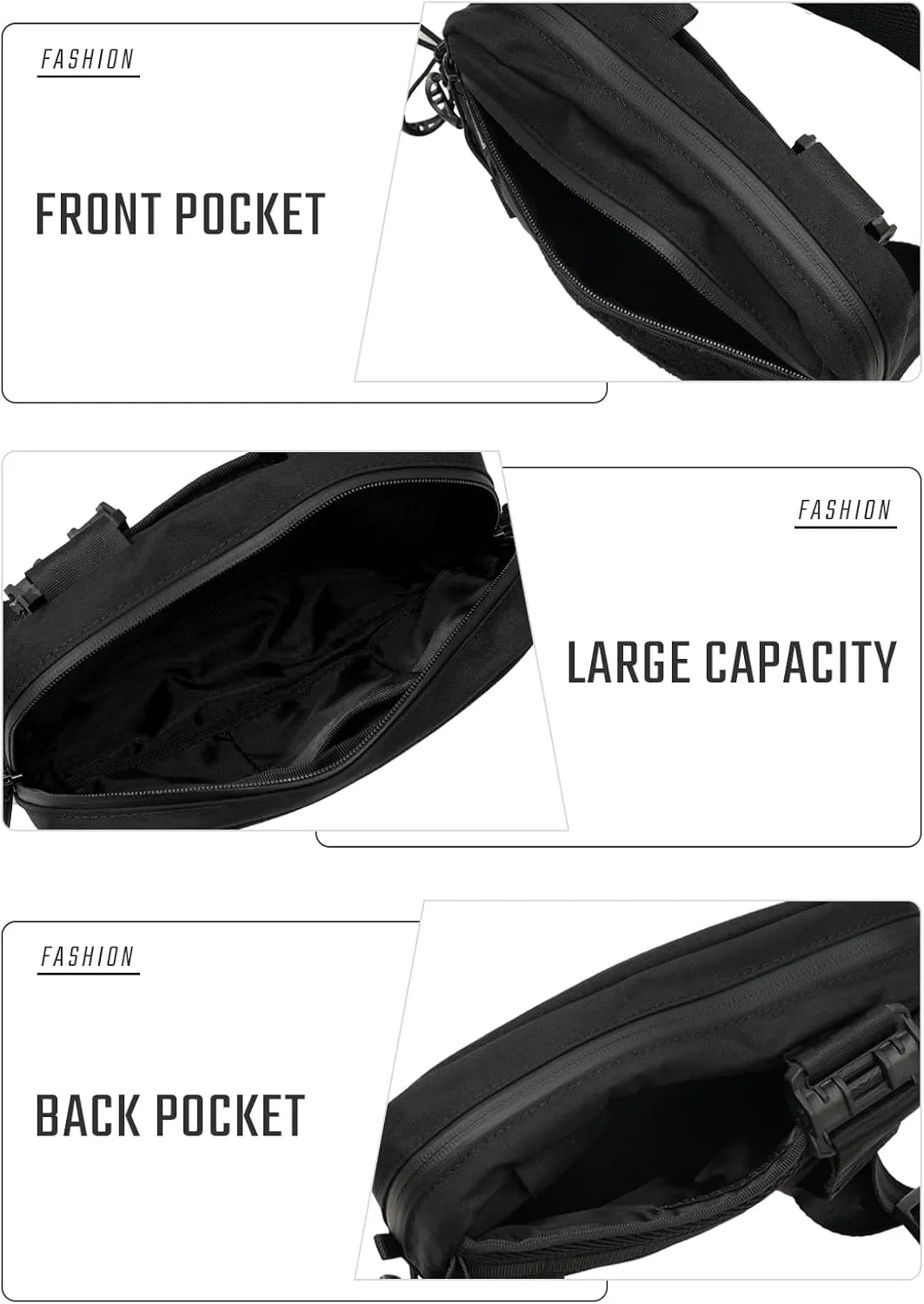 Crossbody Shoulder Bag, Nylon Multipurpose Daypack, Chest Backpack Casual Shoulder for Daily Carry (Black-L3S-CR-Small)