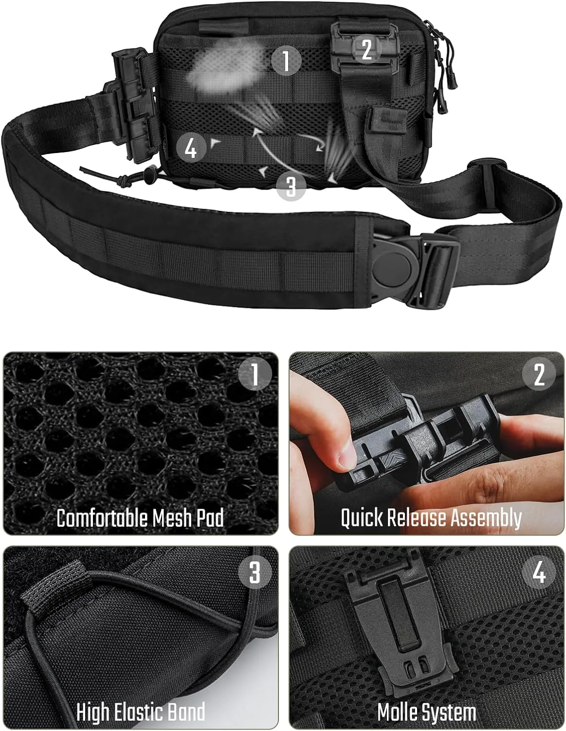 Crossbody Shoulder Bag, Nylon Multipurpose Daypack, Chest Backpack Casual Shoulder for Daily Carry (Black-L3S-CR-Small)