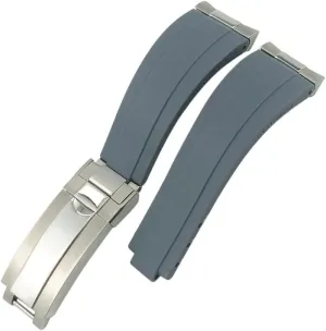 Curved End Metal Link Rubber Watchband 20mm for Daytona GMT Slide Lock Buckle Submariner Silicone Sport Watch Strap