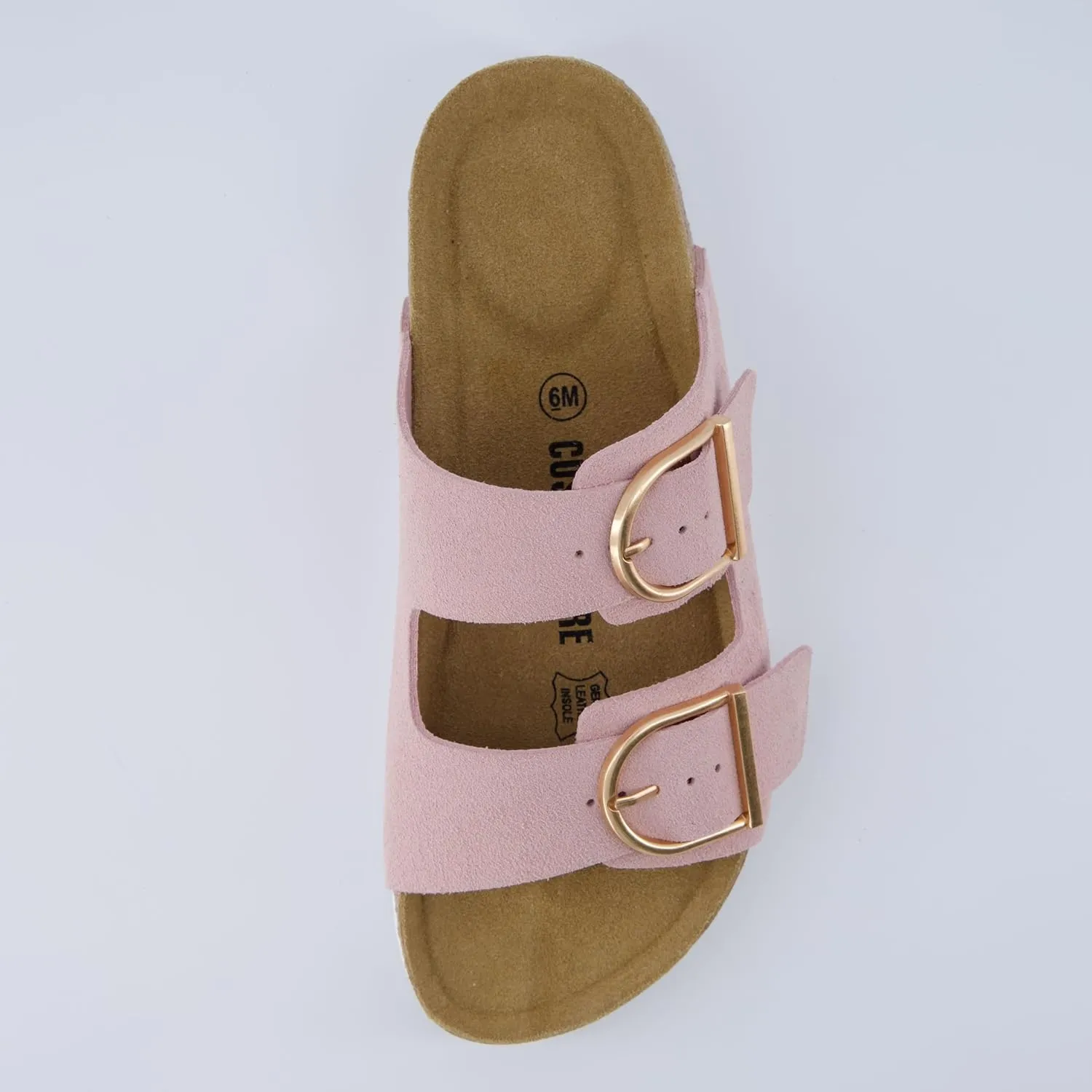 CUSHIONAIRE Legacy Cork Footbed Sandals for Women – Leather Double Strap Slides with Adjustable Buckles   Memory Foam