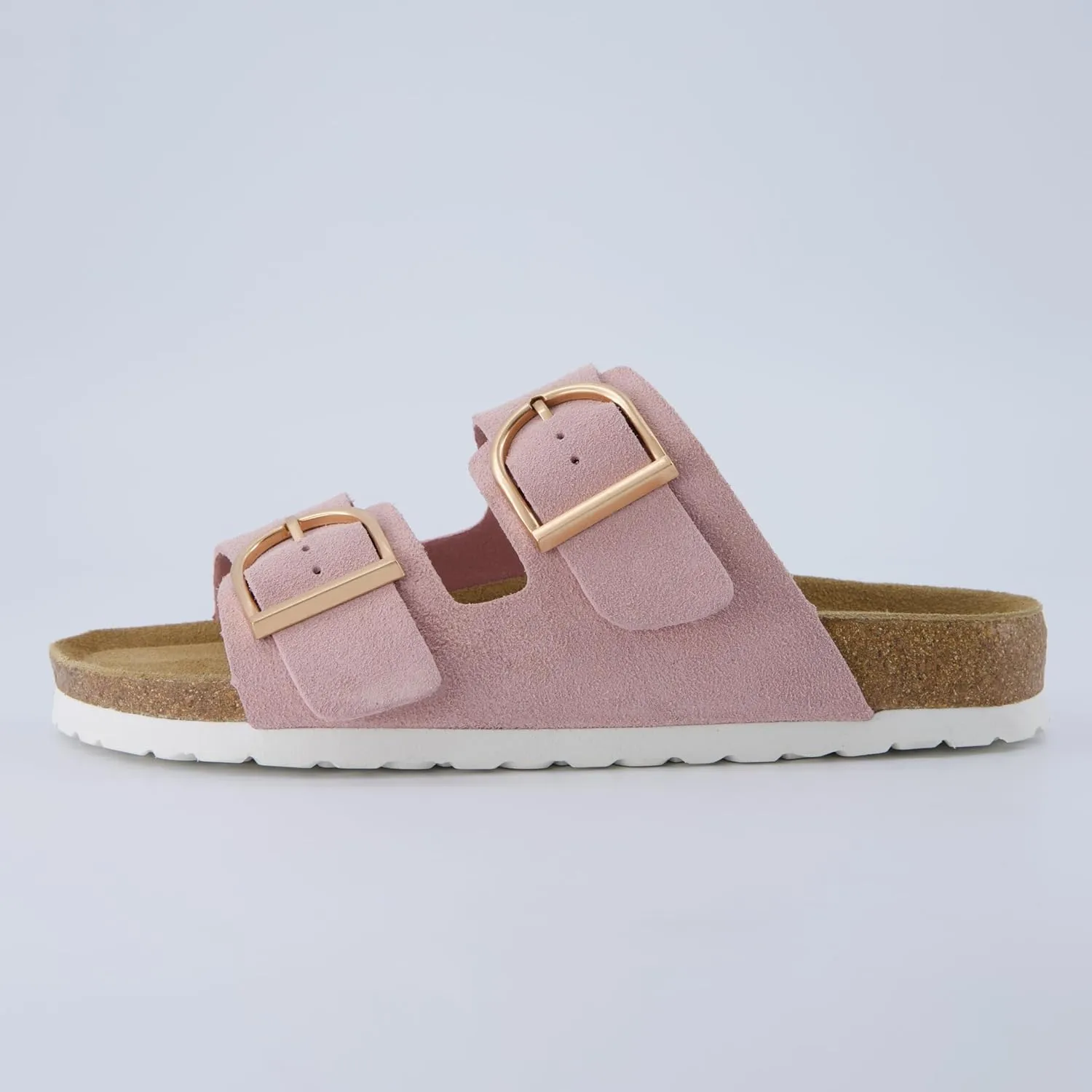 CUSHIONAIRE Legacy Cork Footbed Sandals for Women – Leather Double Strap Slides with Adjustable Buckles   Memory Foam