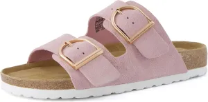 CUSHIONAIRE Legacy Cork Footbed Sandals for Women – Leather Double Strap Slides with Adjustable Buckles   Memory Foam