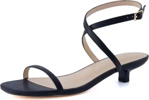 CUSHIONAIRE Sonata Women’s Ankle Wrap One Band Kitten Heel Sandal – Strappy Faux Leather Dress Shoe with Adjustable Buckle