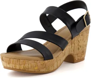 CUSHIONAIRE Women's Russ cork wedge sandal  Memory Foam, Wide Widths Available