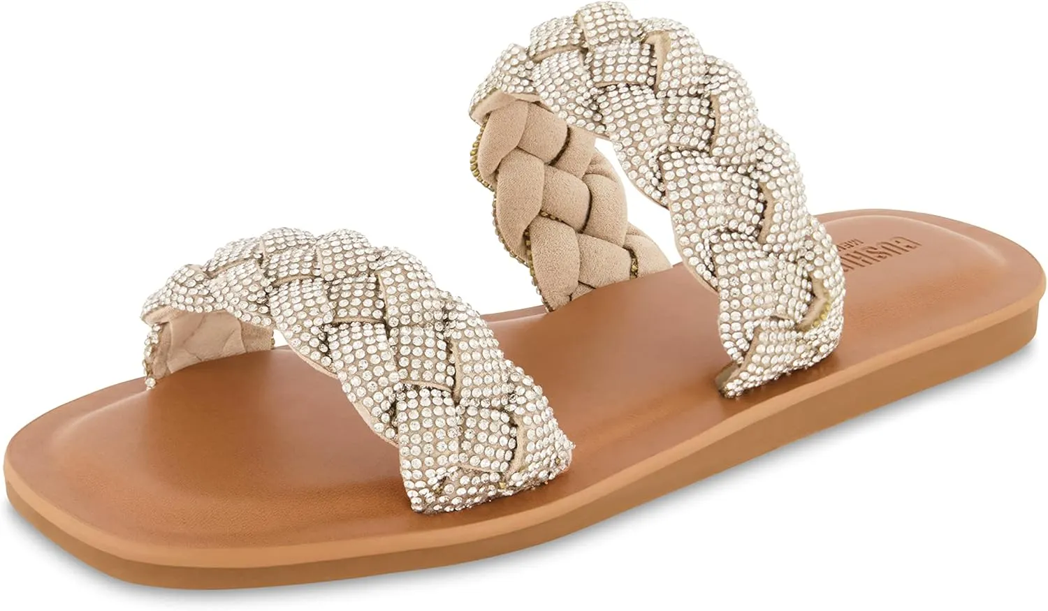 CUSHIONAIRE Women's Shine rhinestone braided slide sandal  Memory Foam, Wide Widths Available