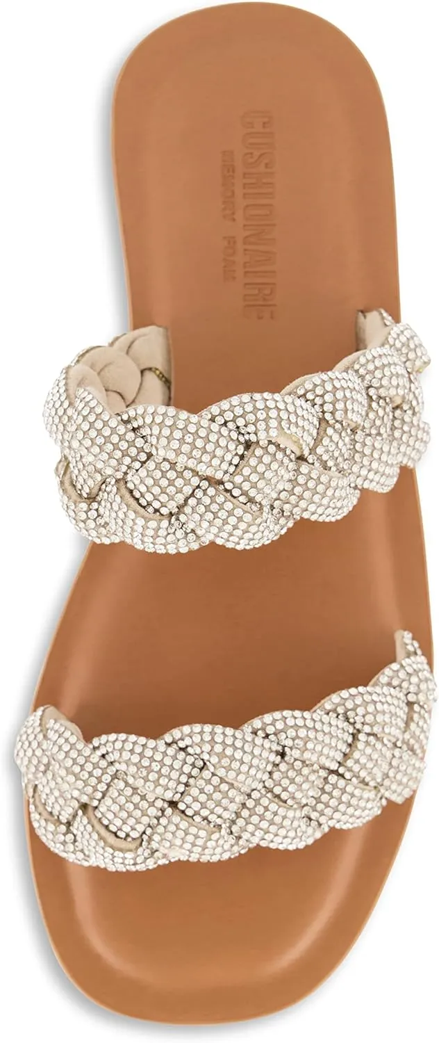 CUSHIONAIRE Women's Shine rhinestone braided slide sandal  Memory Foam, Wide Widths Available