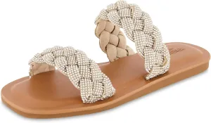 CUSHIONAIRE Women's Shine rhinestone braided slide sandal  Memory Foam, Wide Widths Available