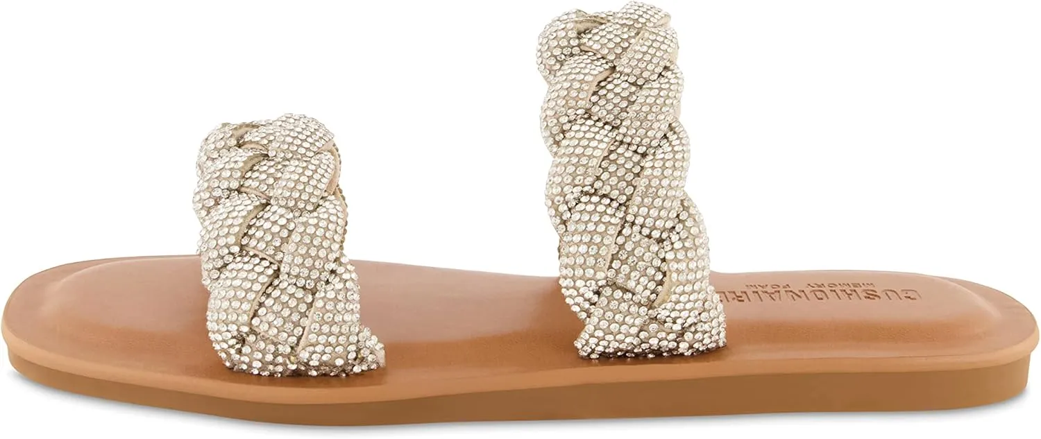CUSHIONAIRE Women's Shine rhinestone braided slide sandal  Memory Foam, Wide Widths Available