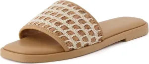 CUSHIONAIRE Women's Taffy crochet cork slide sandal  Memory Foam, Wide Widths Available
