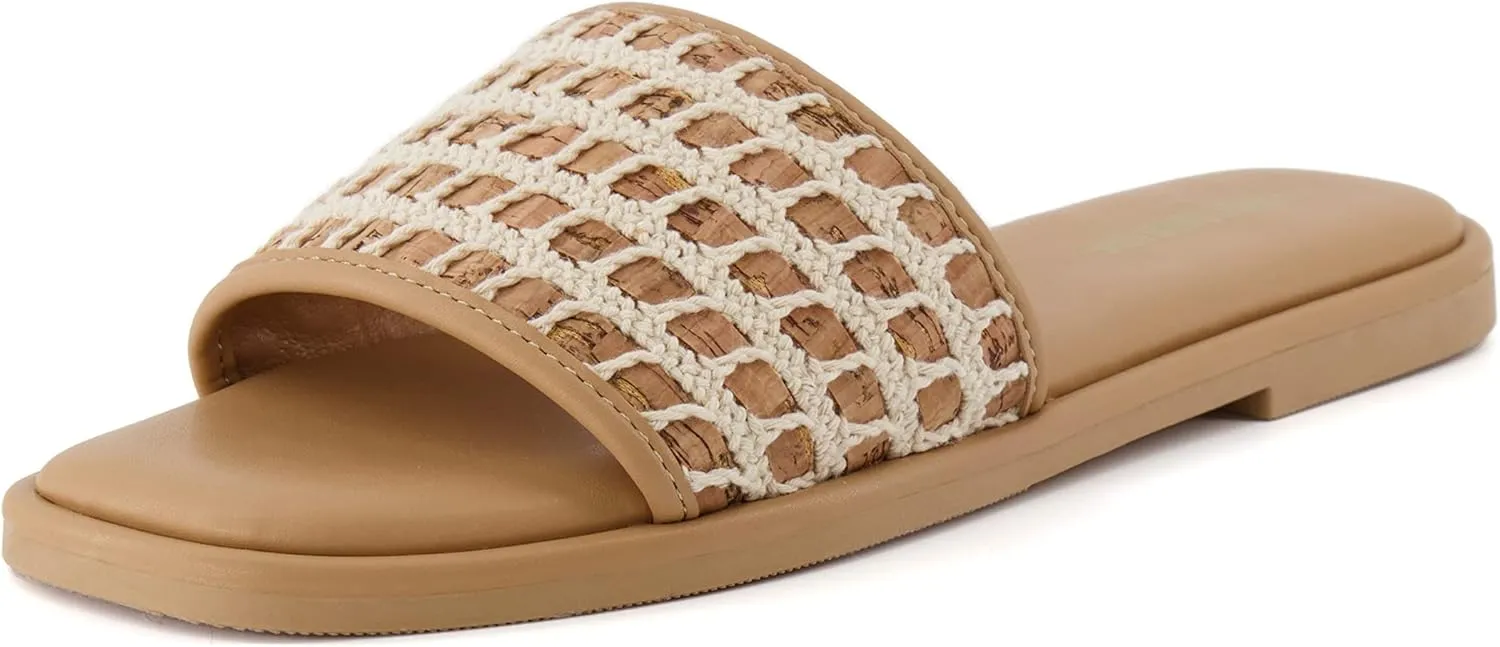 CUSHIONAIRE Women's Taffy crochet cork slide sandal  Memory Foam, Wide Widths Available