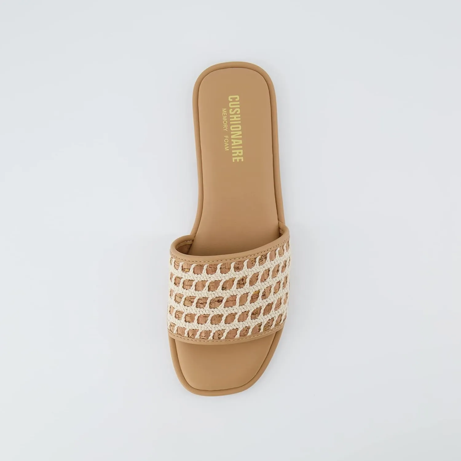 CUSHIONAIRE Women's Taffy crochet cork slide sandal  Memory Foam, Wide Widths Available