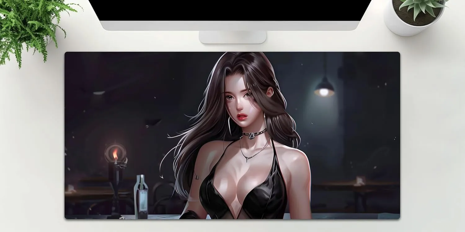Custom Mysterious Beauty Mouse Pad - Elegance XL Large Comfortable Padding Gaming Mouse Mat | Personalized Noir XXL Office Laptop Computer Accessories (Noir Elegance, 80×40cm 31''×16'')