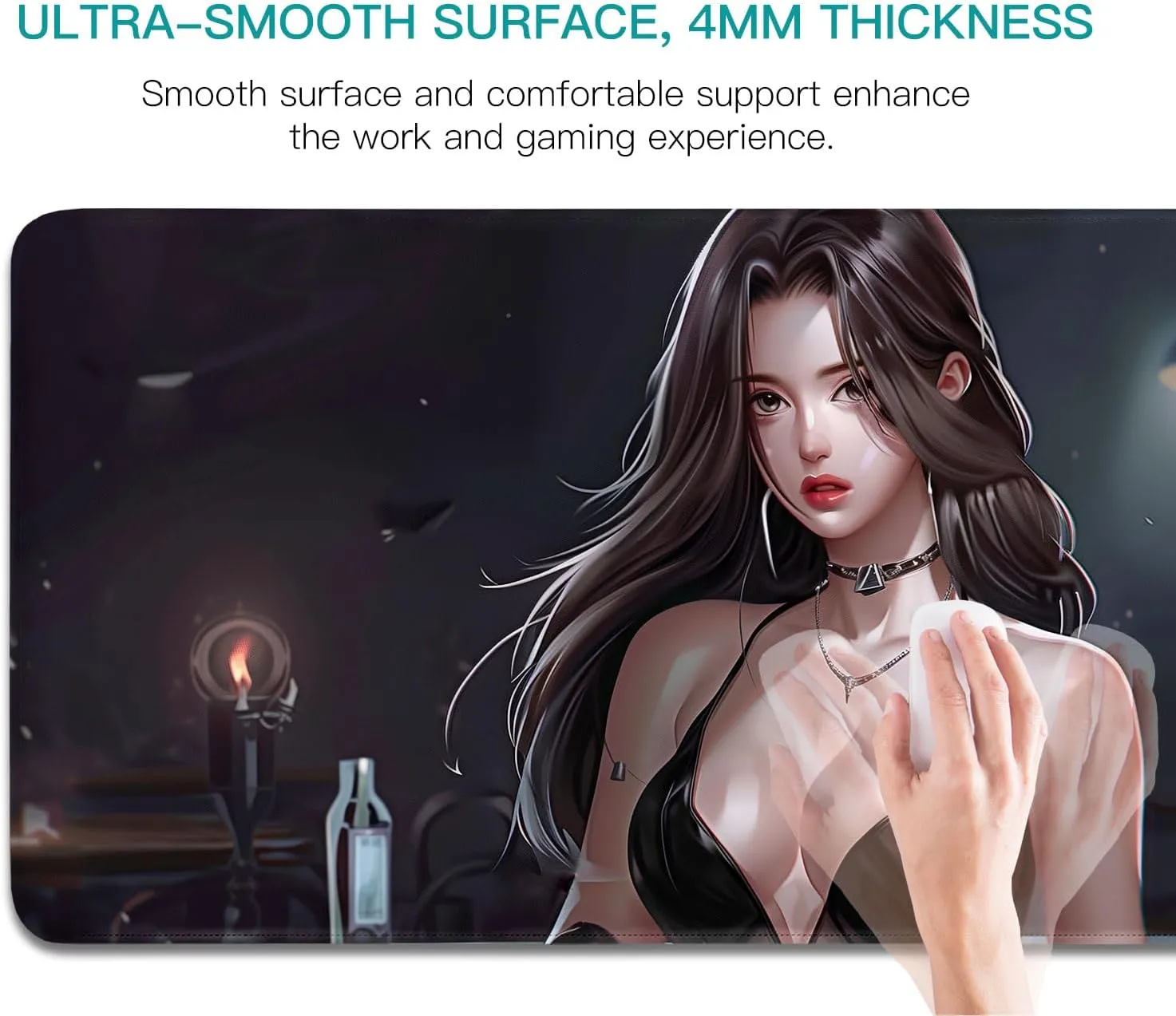 Custom Mysterious Beauty Mouse Pad - Elegance XL Large Comfortable Padding Gaming Mouse Mat | Personalized Noir XXL Office Laptop Computer Accessories (Noir Elegance, 80×40cm 31''×16'')