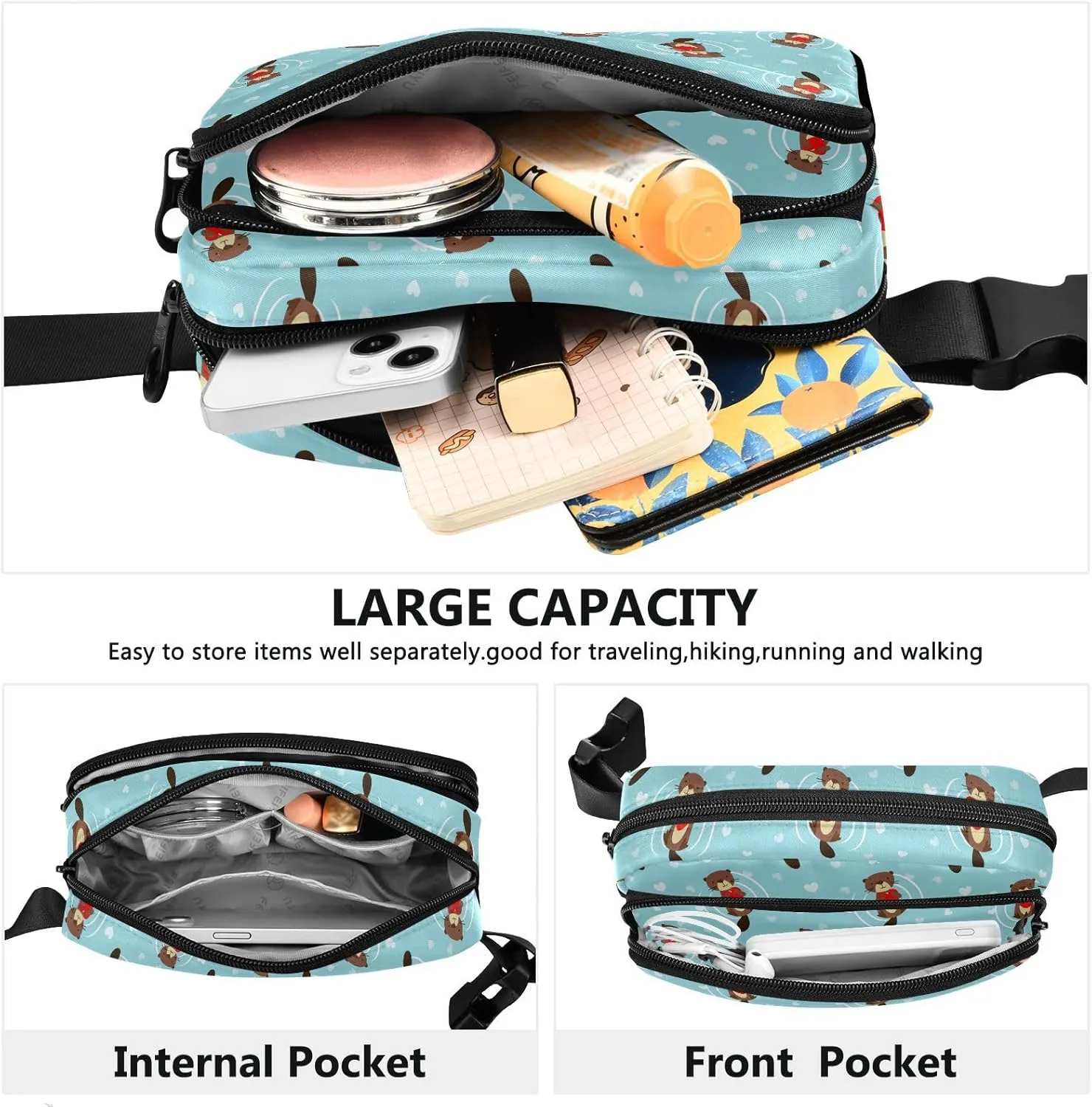 Cute Beaver Fanny Packs for Women & Men Waterproof Waist Pack Fashion Casual Crossbody Bags Hip Bum Bag with Adjustable Strap Hands Free for Outdoors, Hiking, Running, Travel