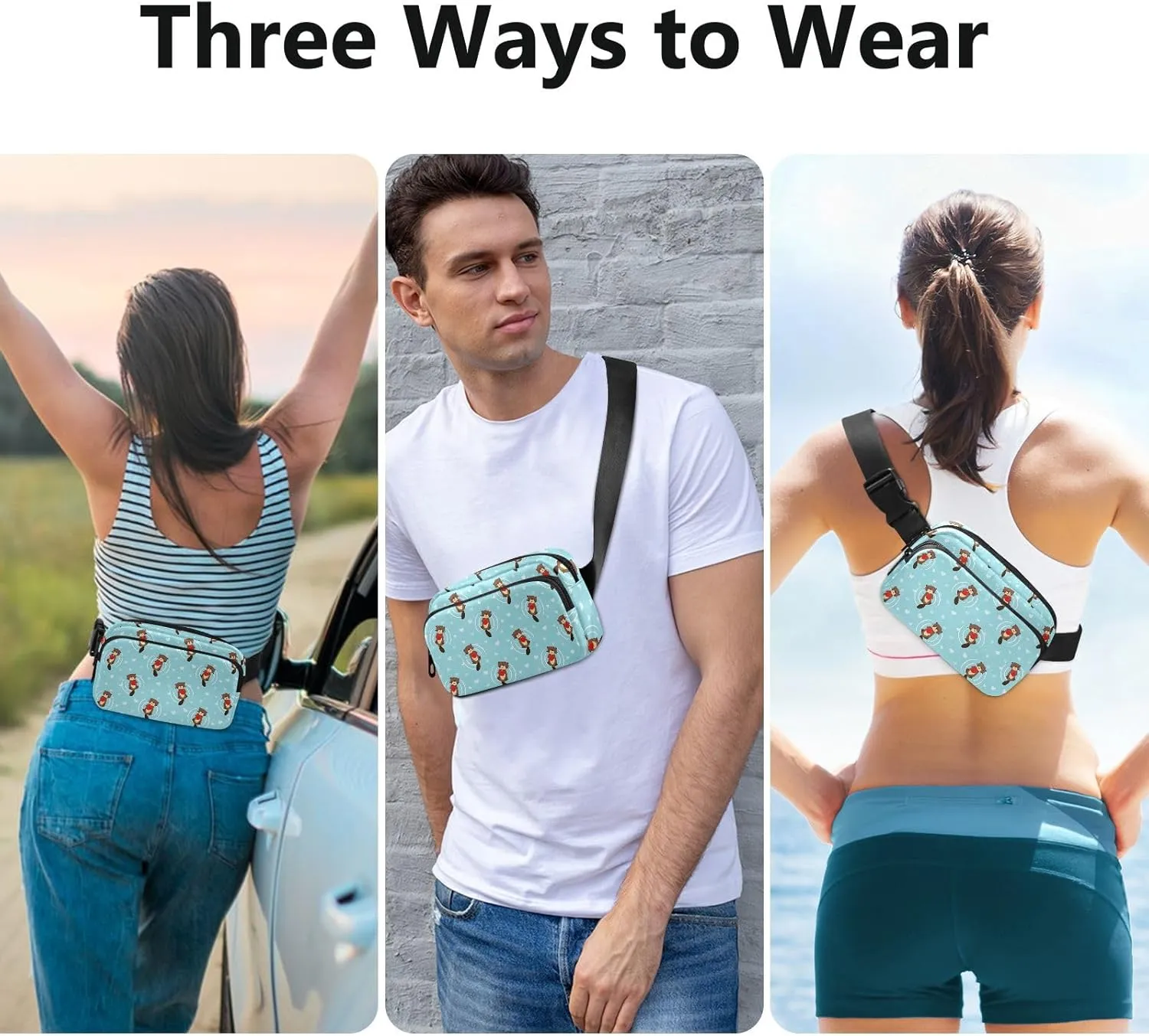 Cute Beaver Fanny Packs for Women & Men Waterproof Waist Pack Fashion Casual Crossbody Bags Hip Bum Bag with Adjustable Strap Hands Free for Outdoors, Hiking, Running, Travel