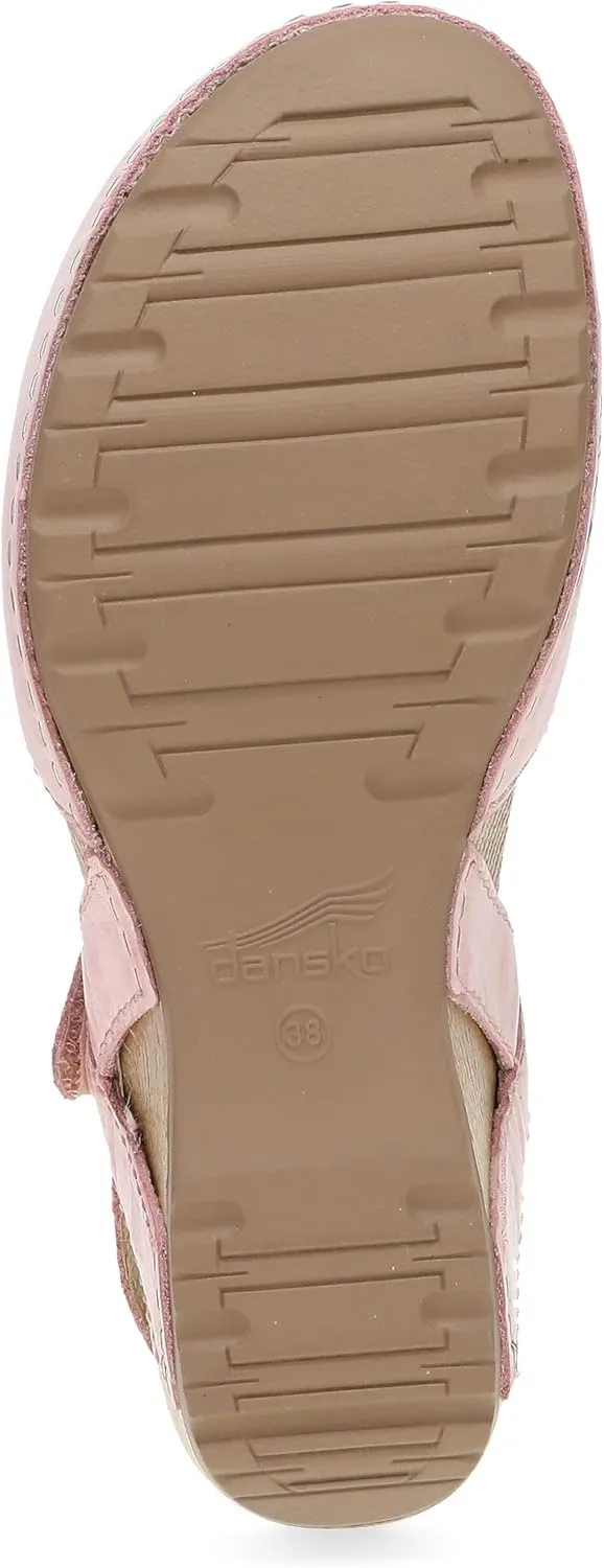 Dansko Tiffani Wedge Sandal for Women - Cushioned, Contoured Footbed for All-Day Comfort and Support - Hook & Loop Strap with Buckle Detail - Lightweight Rubber Outsole