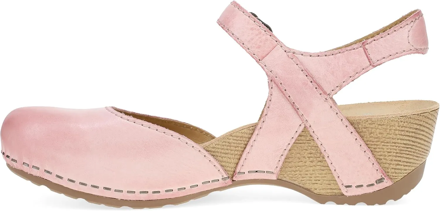 Dansko Tiffani Wedge Sandal for Women - Cushioned, Contoured Footbed for All-Day Comfort and Support - Hook & Loop Strap with Buckle Detail - Lightweight Rubber Outsole