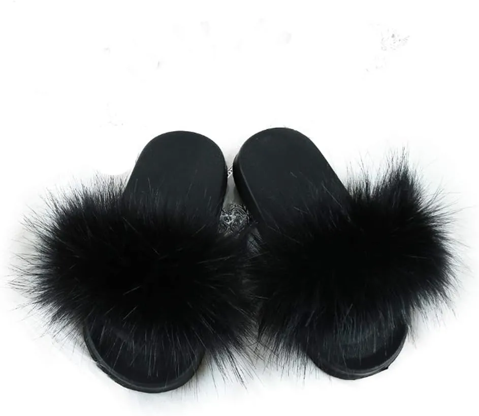 DAYISS Girls Faux Fur Slides Sandals Furry Slippers Fuzzy Fluffy House Slide Open Toe for Toddler Little Kids
