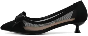 Dear Time Women's Formal Thin Heeled Slip-on Pumps Black Work Shoes,Breathable Sexy Low Heels with Simple Bowknot